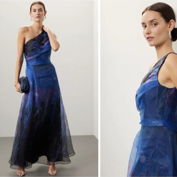 Rene Ruiz Collection Size 6 Organza One Shoulder Evening Gown Multicolor Blue - Picture 1 of 9